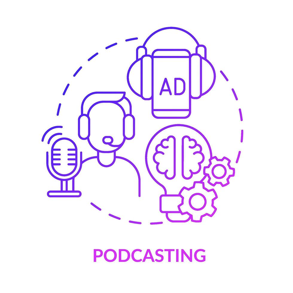 Podcasting purple gradient concept icon. Online broadcasting. Digital marketing channel abstract idea thin line illustration. Isolated outline drawing. vector