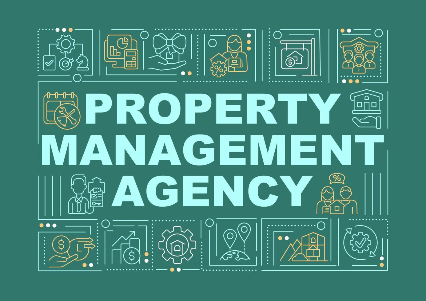 Property management agency word concepts green banner. Rental estate. Infographics with linear icons on background. Isolated typography. Vector color illustration with text.