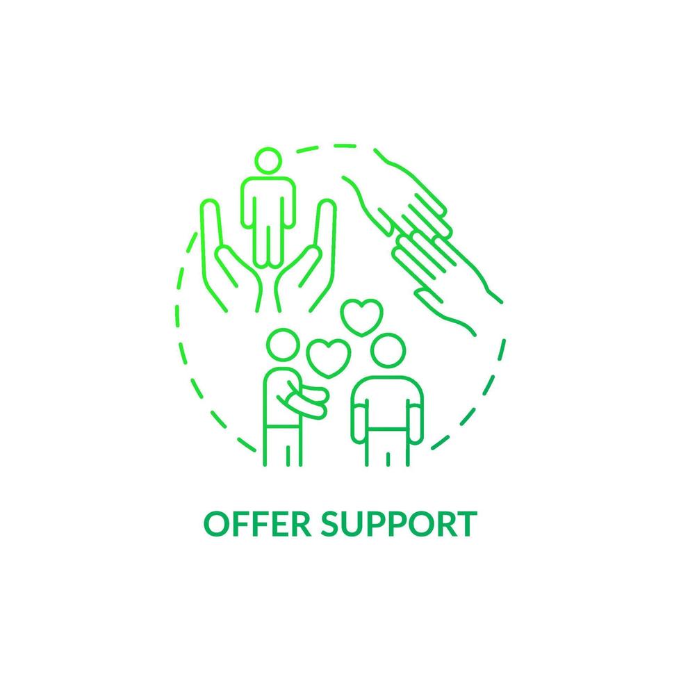 Offer support green gradient concept icon. Showing moral support abstract idea thin line illustration. Being emotional supportive. Isolated outline drawing vector