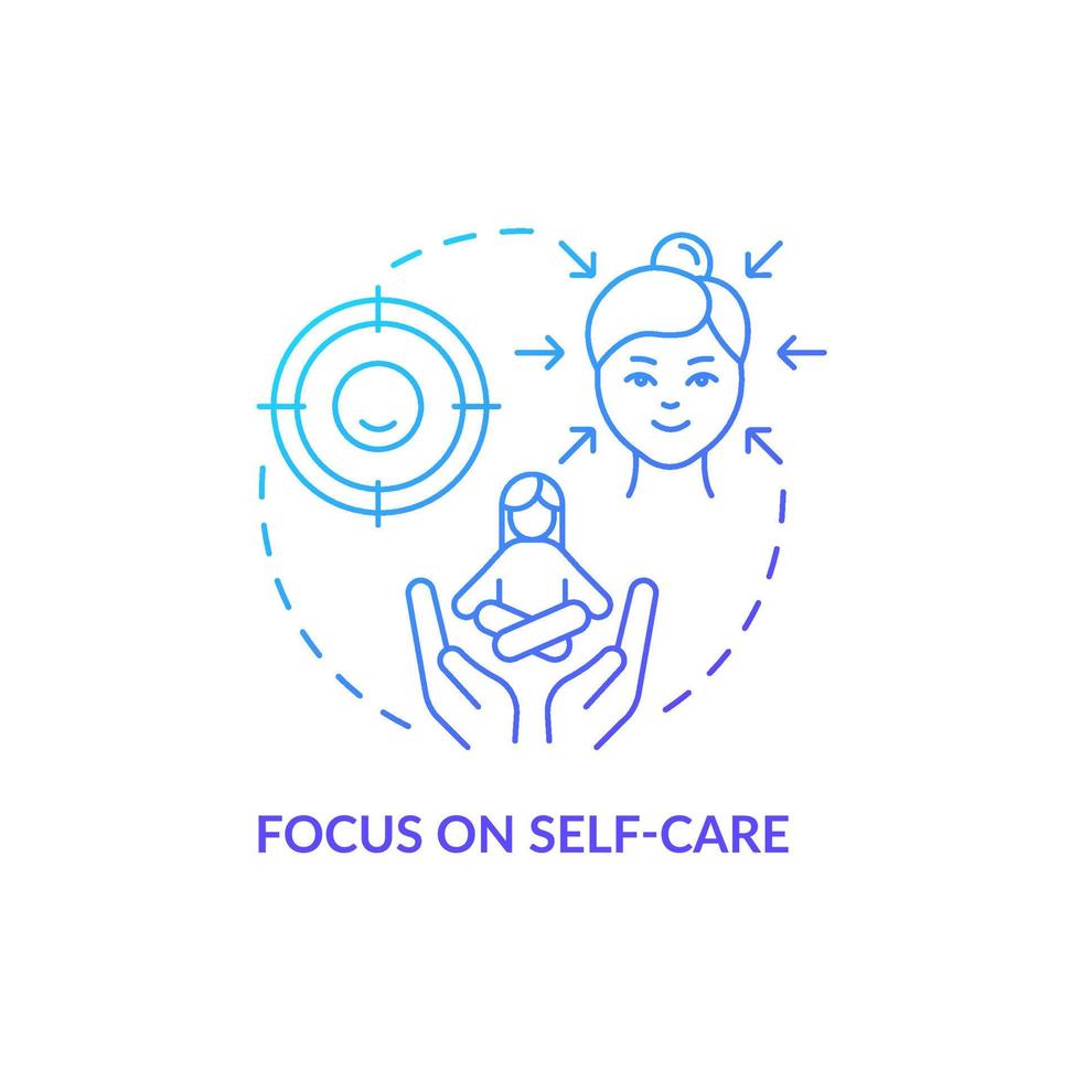 Focus on self care blue gradient concept icon. Practice meditation abstract idea thin line illustration. Improve concentration. Isolated outline drawing vector