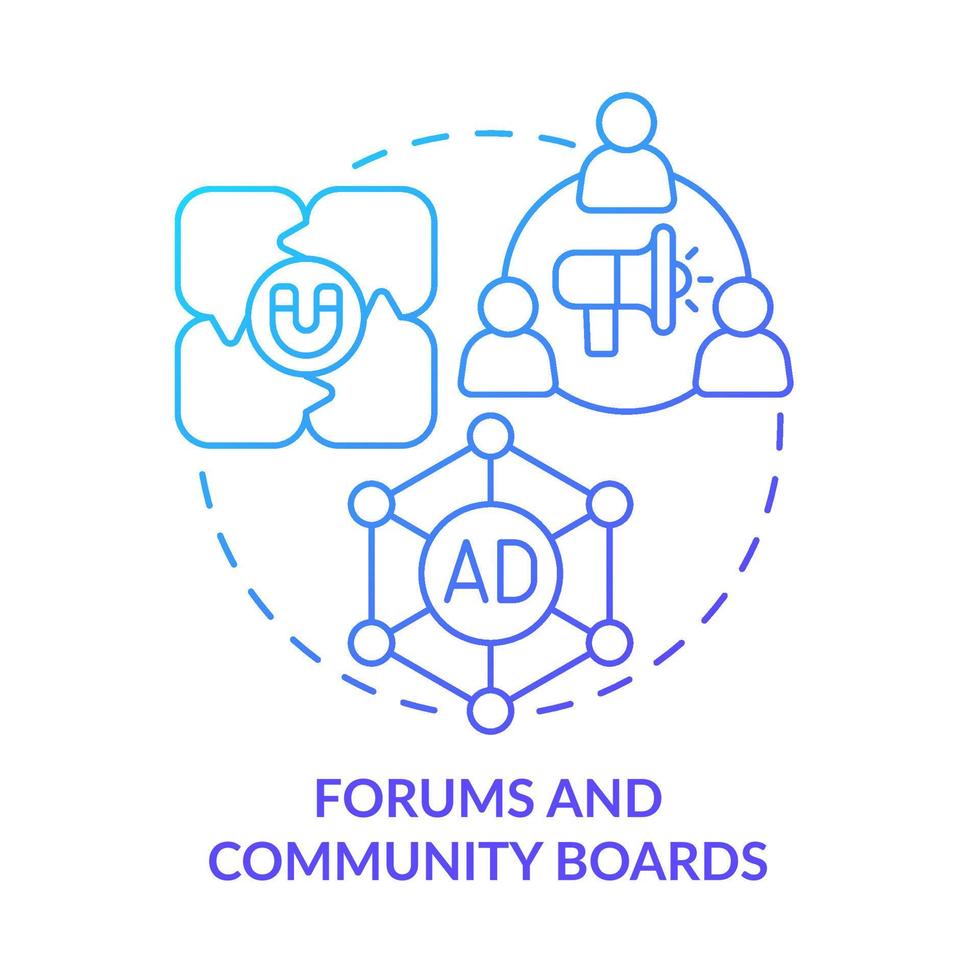 Forums and community boards blue gradient concept icon. Digital marketing channels abstract idea thin line illustration. Isolated outline drawing. vector