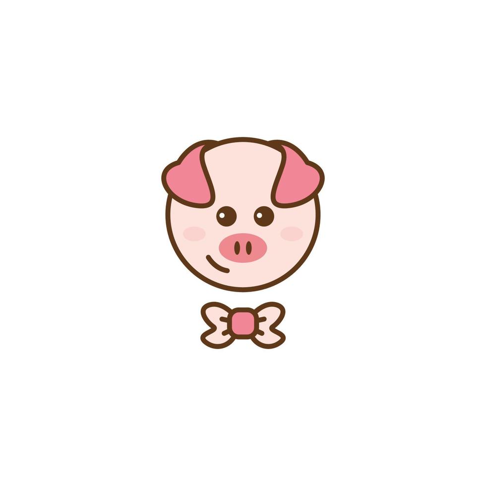 Cute Piggy Logo Cartoon Character. Happy smiling little baby cartoon pig in round frame. Vector logo illustration