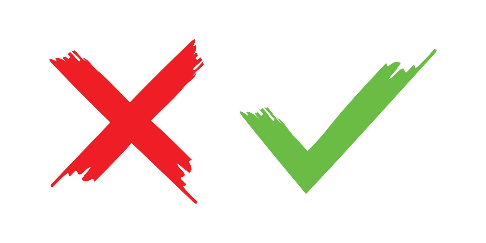 paint brush green check mark and red cross icon symbol. vector