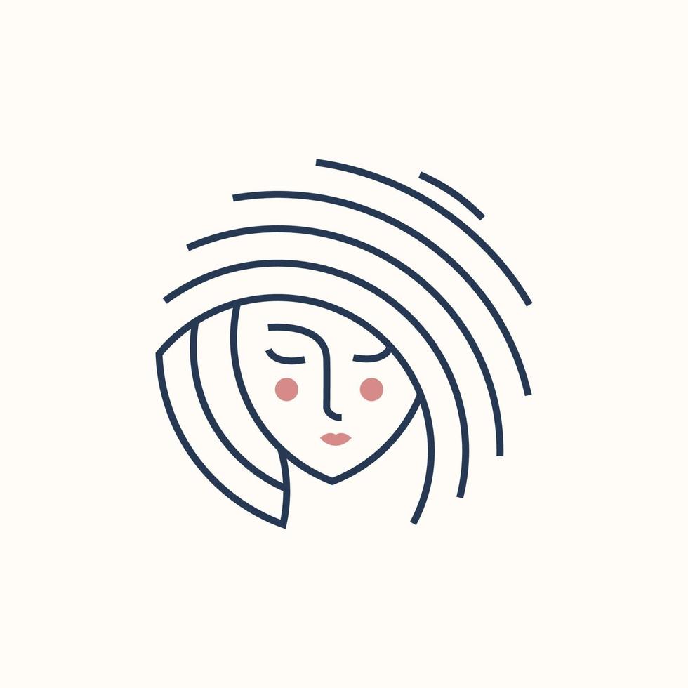 plantilla de diseño de logotipo de arte de línea de cara de mujer hermosa. cabello, niña, símbolo. concepto de diseño abstracto para salón de belleza, masaje, revista, cosmética y spa. icono de vector premium.