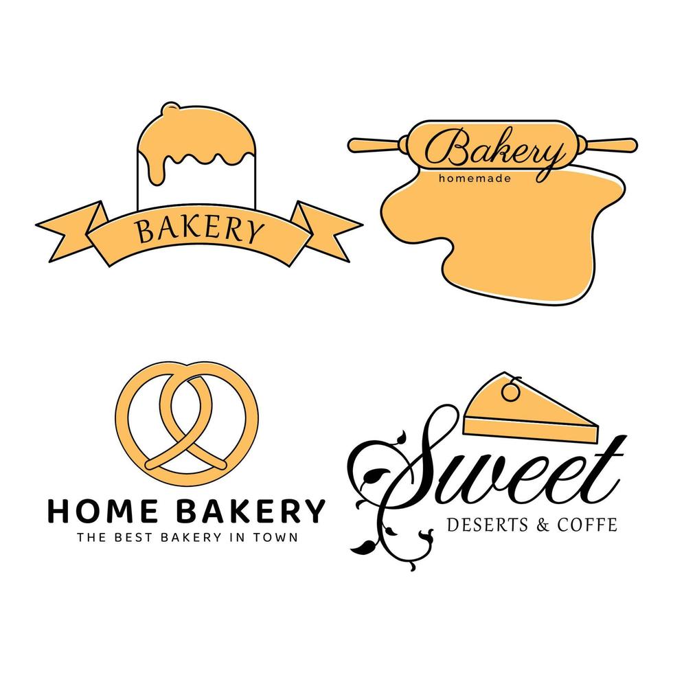 Panadería retro vintage, cupcakes y desiertos logo insignias y etiquetas vector de stock con un toque moderno