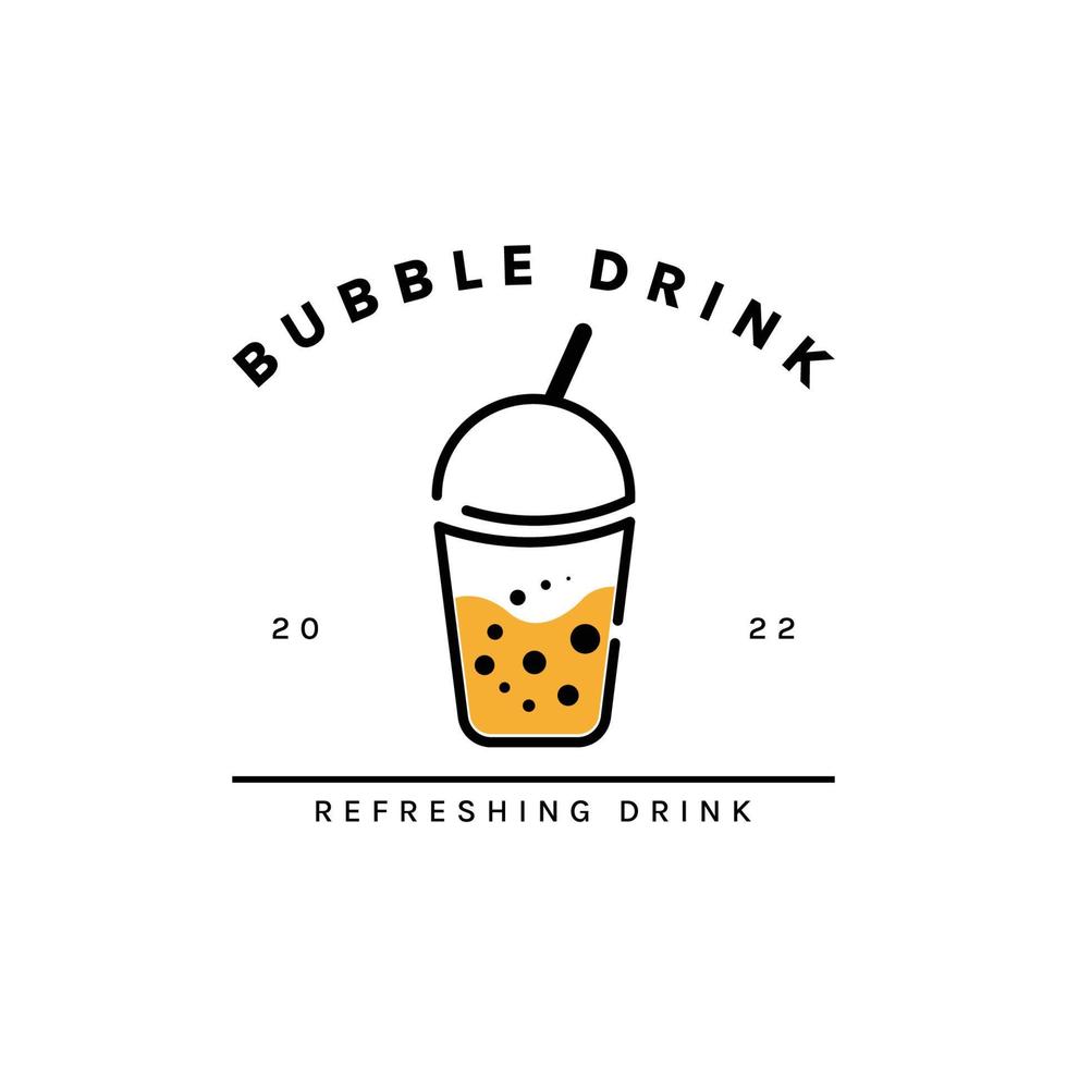 Bubble Drink Tea Logo. Good for Boba Milk Shake, thai tea, pearl, fresh fruit juice sweet beverage. Vector art Illustration