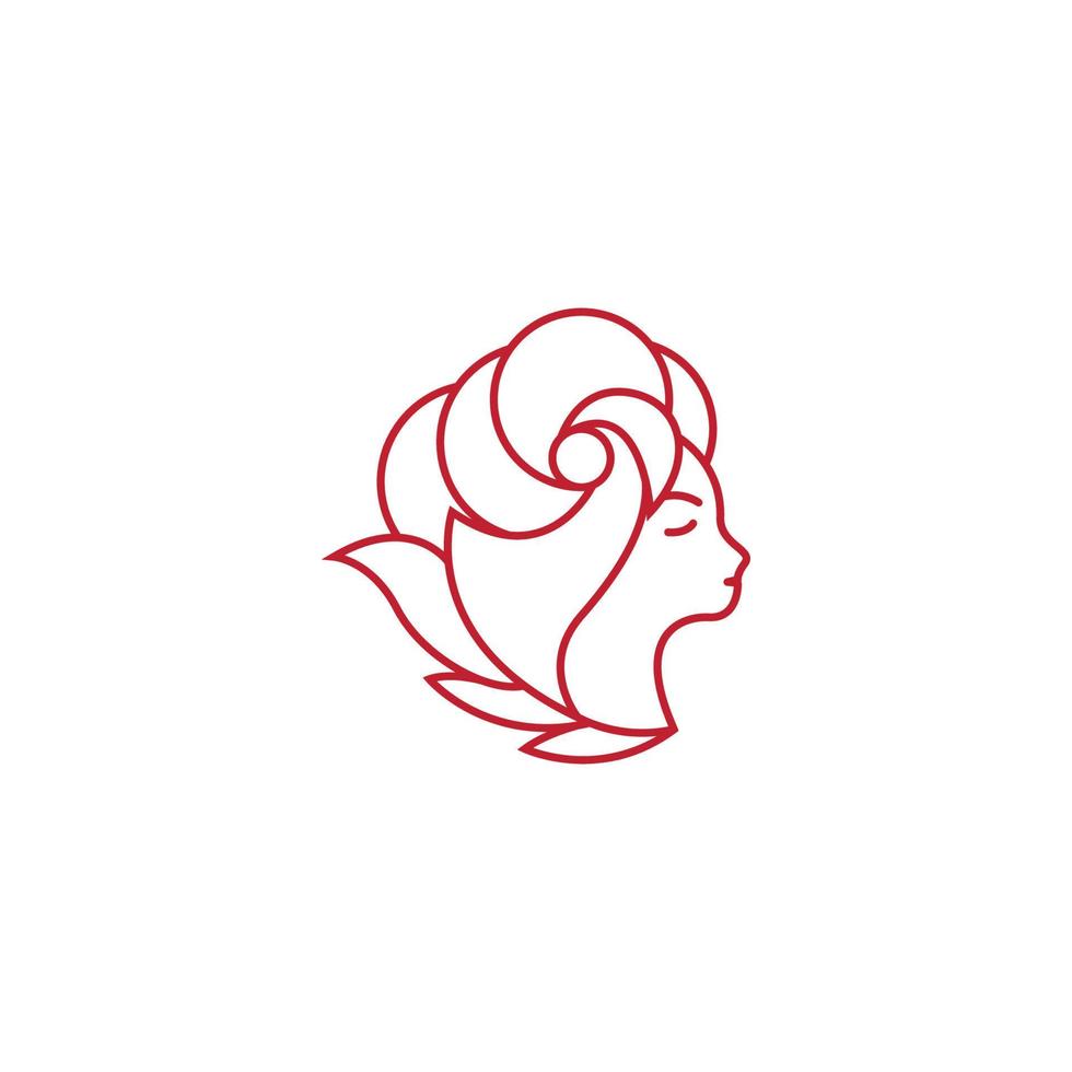 plantilla de diseño de logotipo de arte de línea de cara de mujer hermosa. cabello, niña, símbolo. concepto de diseño abstracto para salón de belleza, masaje, revista, cosmética y spa. icono de vector premium.