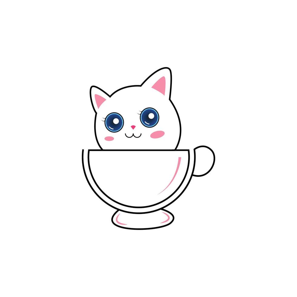 Coffee cat Logo Design Vector illustration