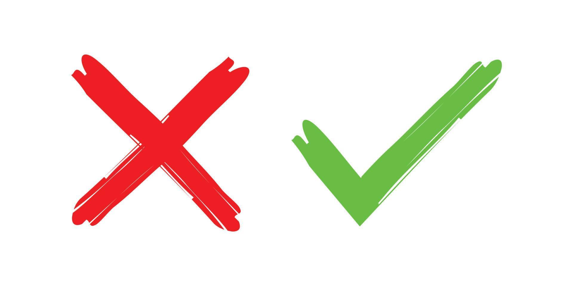 paint brush green check mark and red cross icon symbol. vector