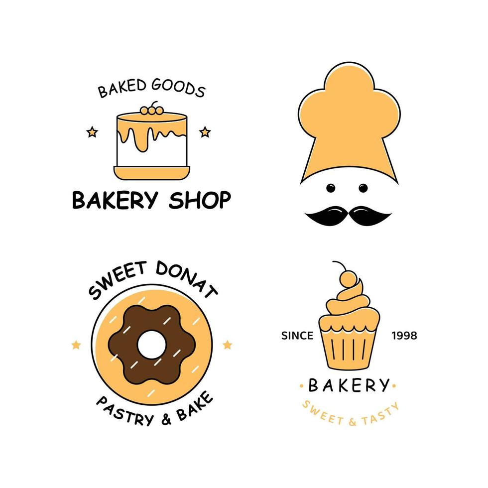 Panadería retro vintage, cupcakes y desiertos logo insignias y etiquetas vector de stock con un toque moderno