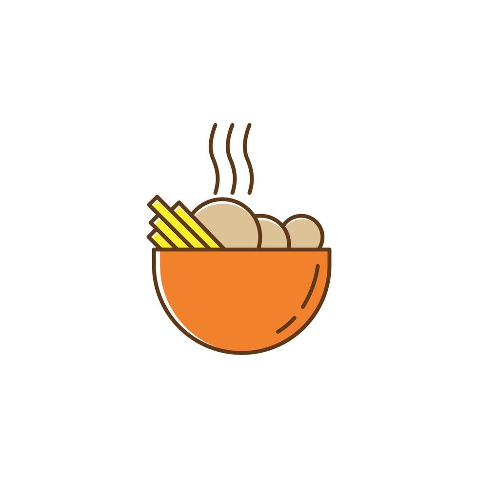 Modern Delicious Bakso Meatball and Noodle ramen samyang restaurant bowl chopstick spoon logo. vector art illustration