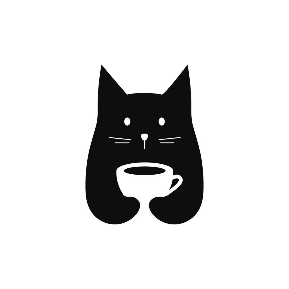 Cat Coffee Logo Design Vector illustration