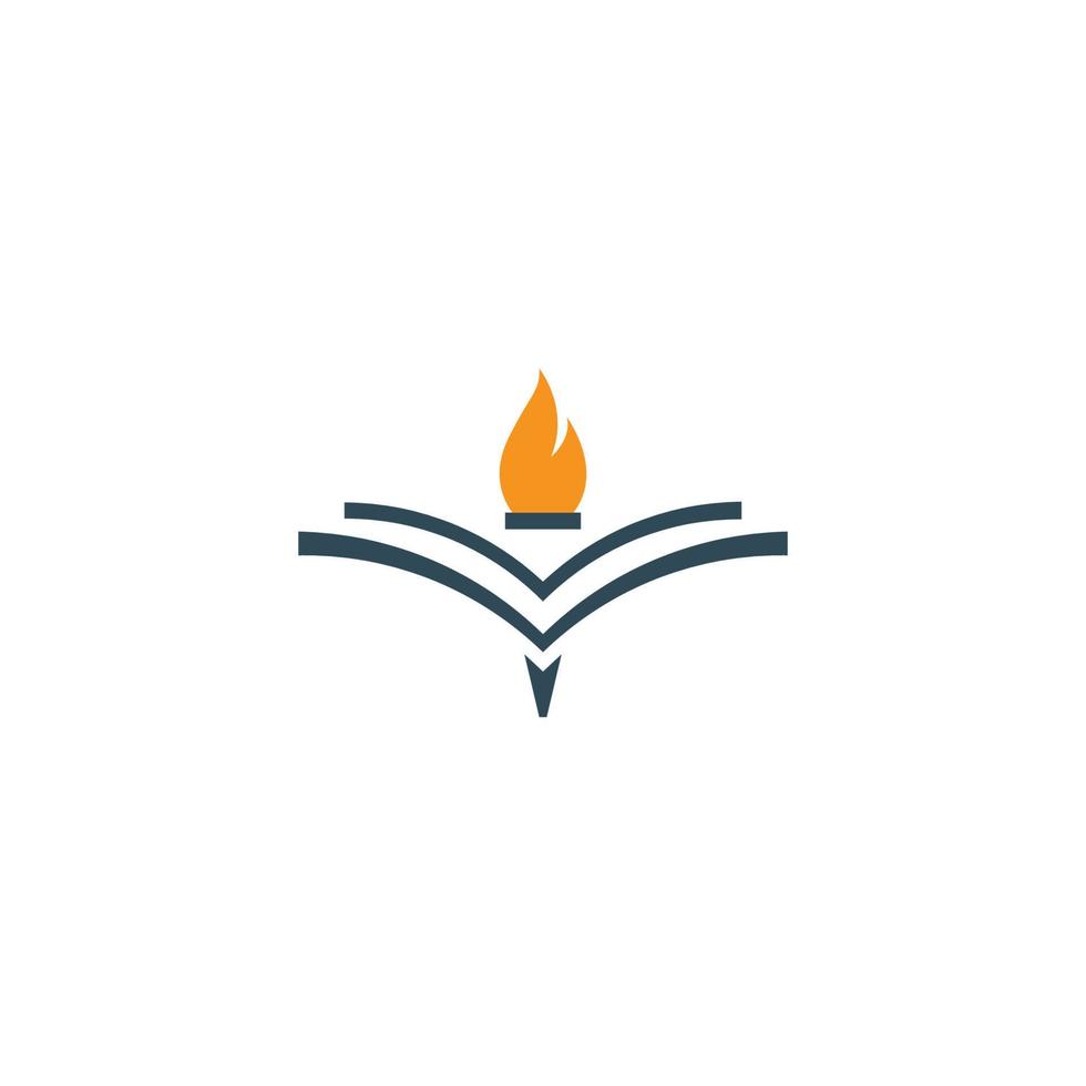 education logo icon design with book and fire. vector art illustration