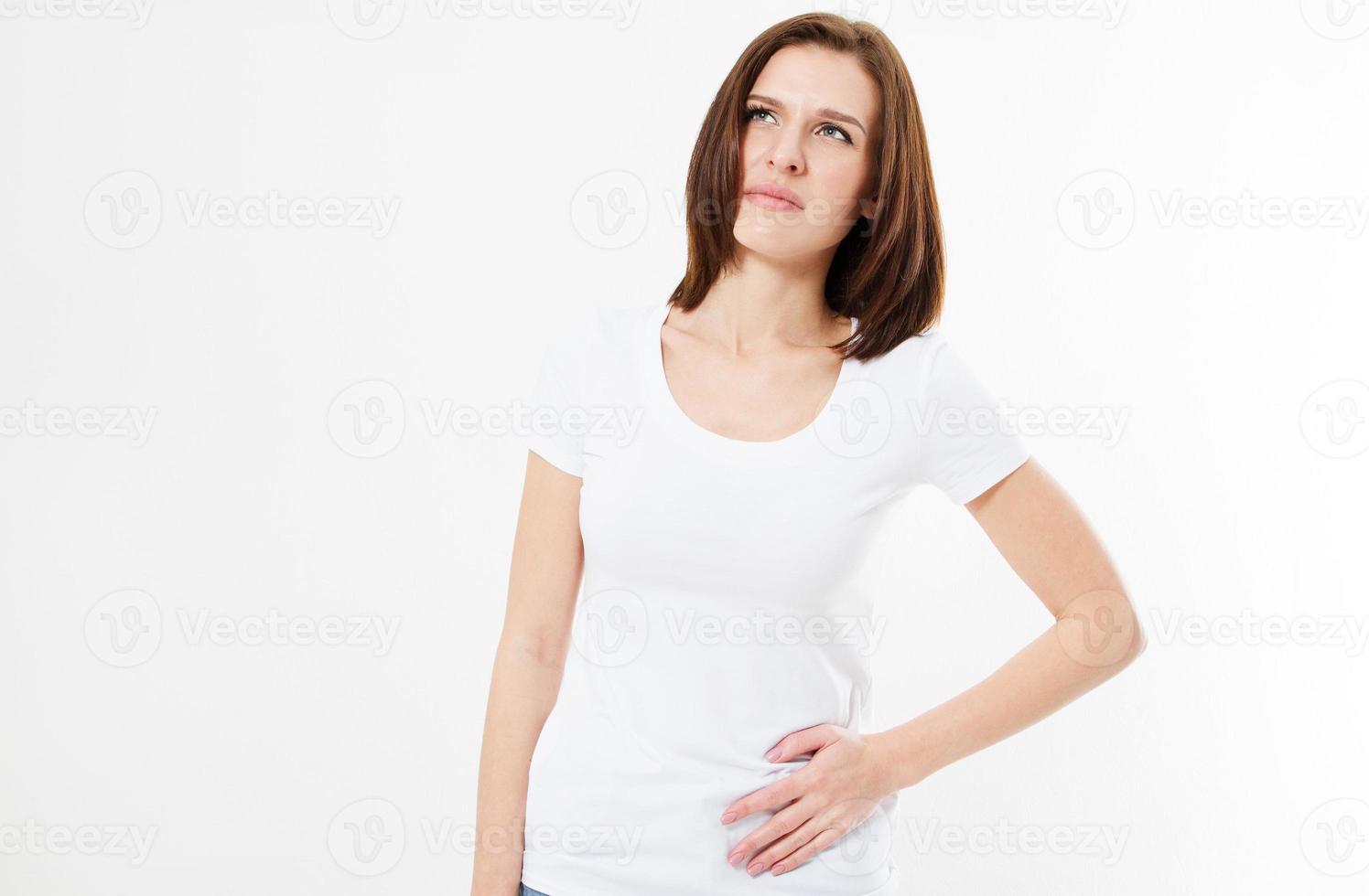 beautiful brunette woman on haw side cramps during workout,menstrual cycle,suffering girl,female pain photo