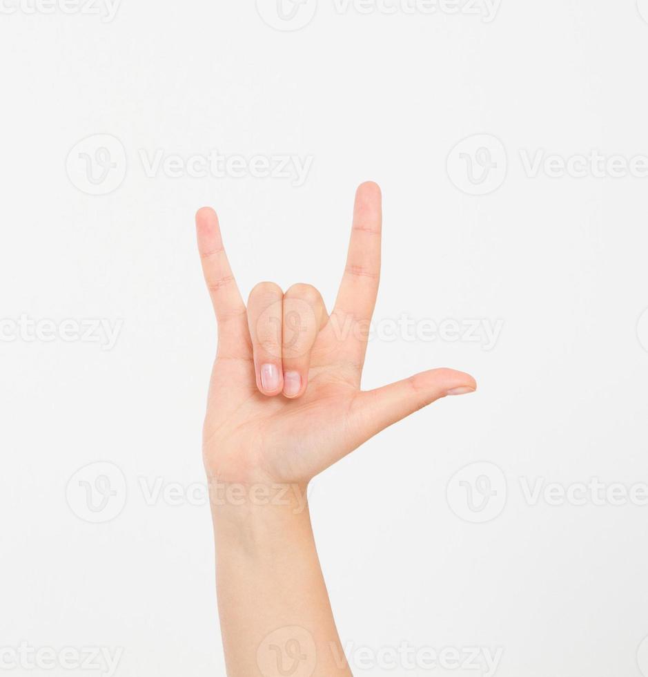 Hand making the heavy metal isolated white background. afro american hand. Mock up. Copy space. Template. Blank. photo