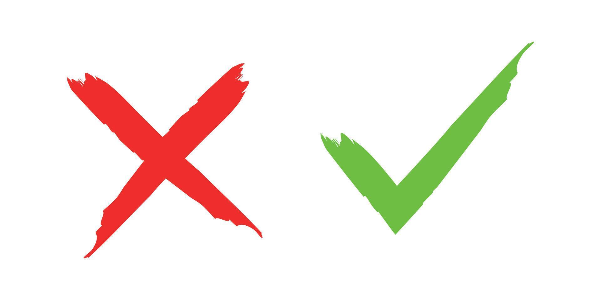 green check mark and red cross icon symbol. vector