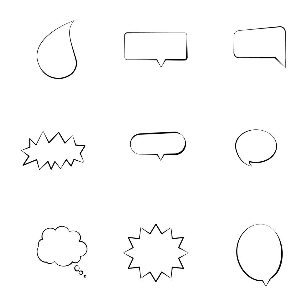 set of speech bubble frames for comic text isolated white background. Empty outline bubble for speech text. Dialog empty cloud, cartoon box. vector
