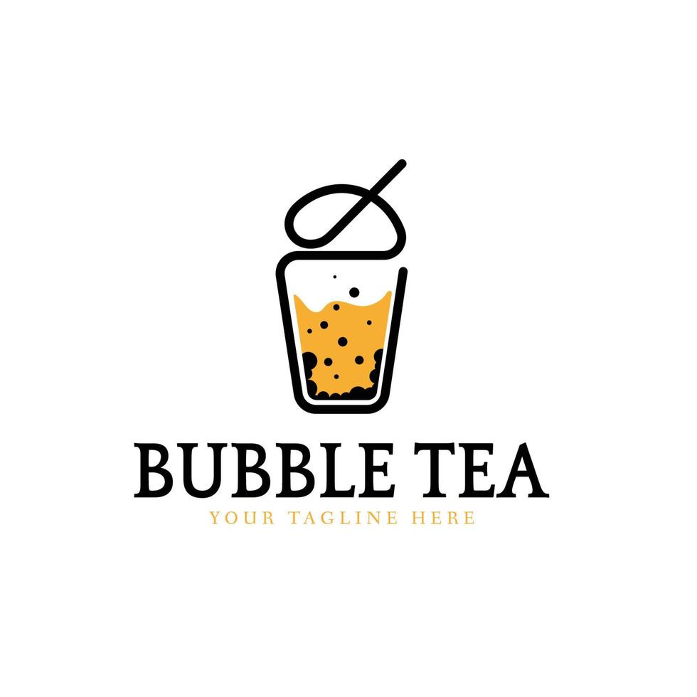 Bubble Drink Tea Logo. Good for Boba Milk Shake, thai tea, pearl, fresh fruit juice sweet beverage. Vector art Illustration