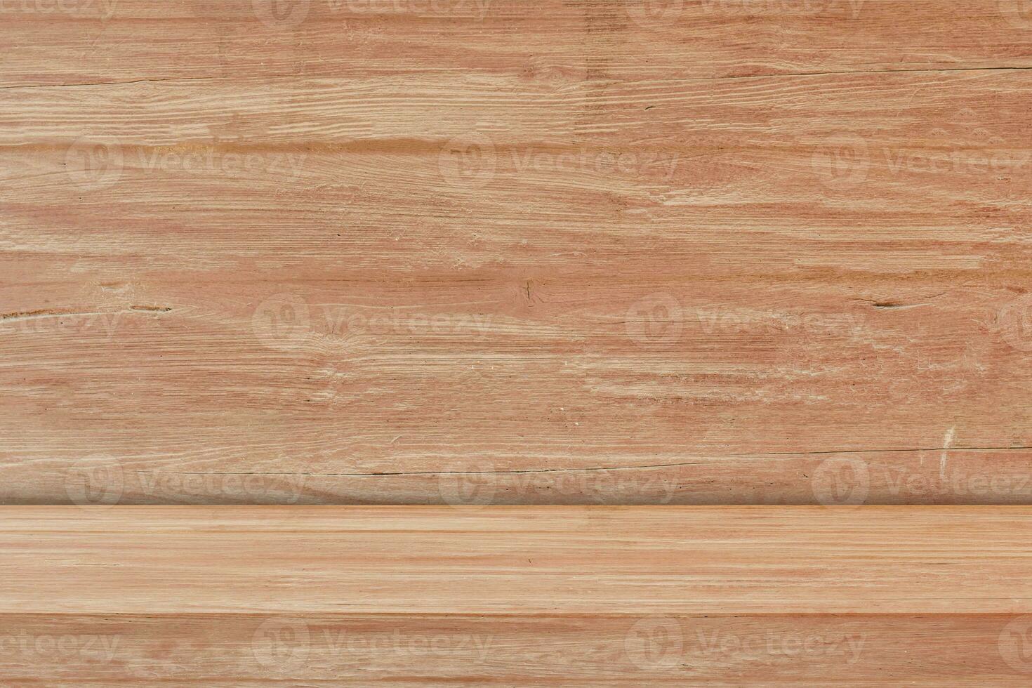 Wood table perspective studio background. Empty countertop backdrop for business presentation, advertise, banner, mockup. photo