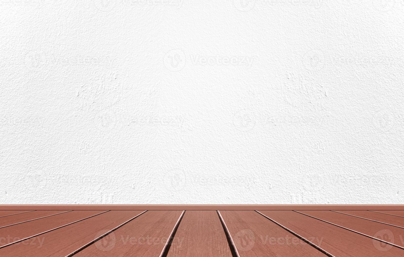 Empty interior room with white cement wall texture and brown wooden floor pattern. Concept interior vintage style photo