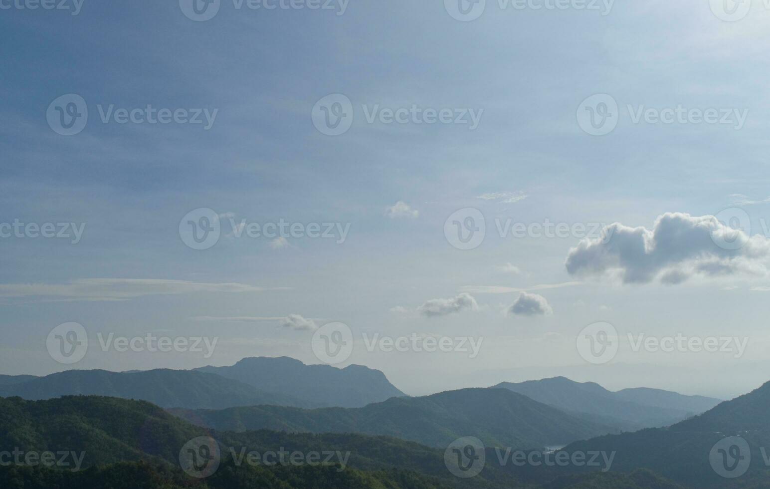 Mountain range covered by forest with blue sky landscape. photo