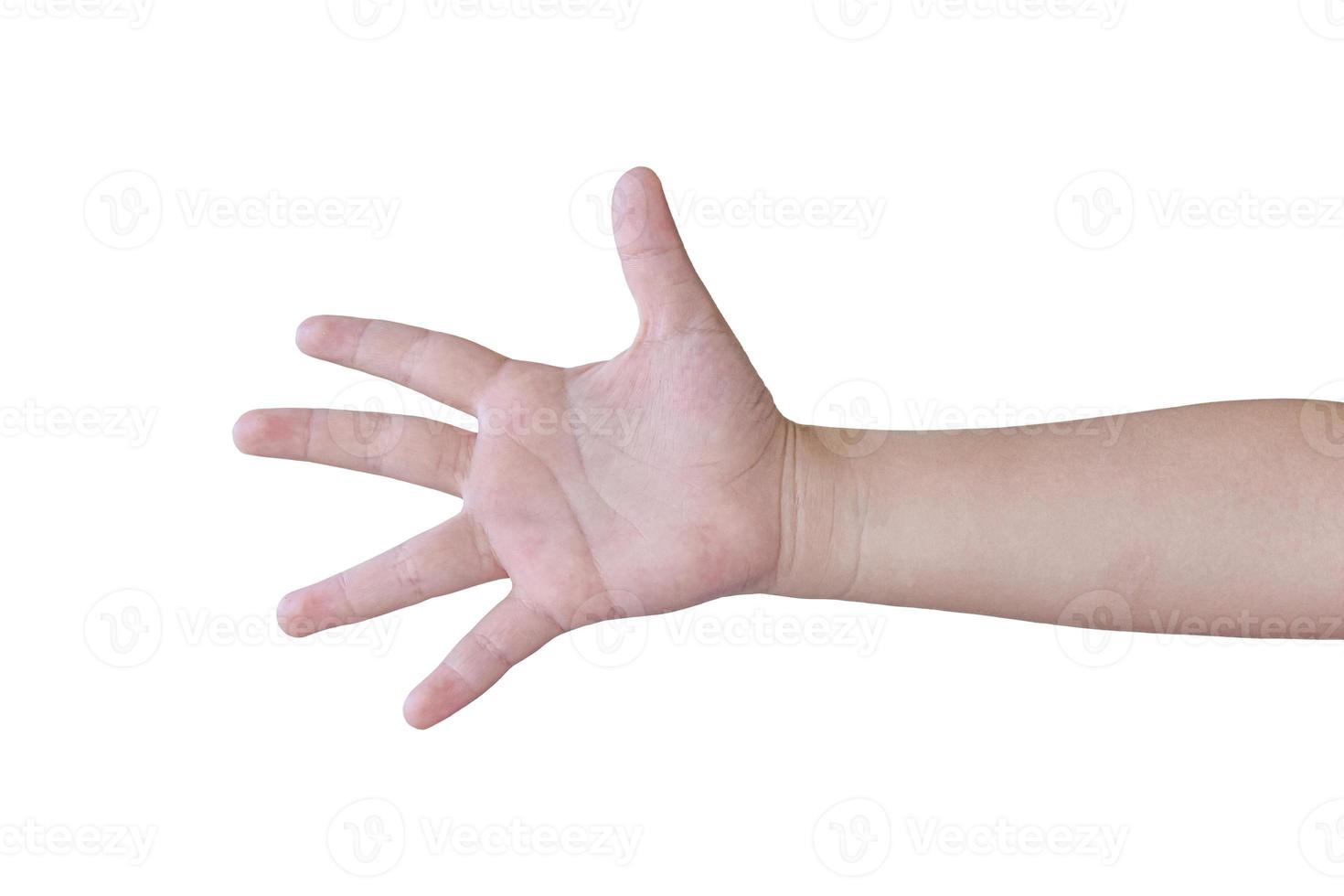 child hand shows the number five isolated on white background with clipping path. photo