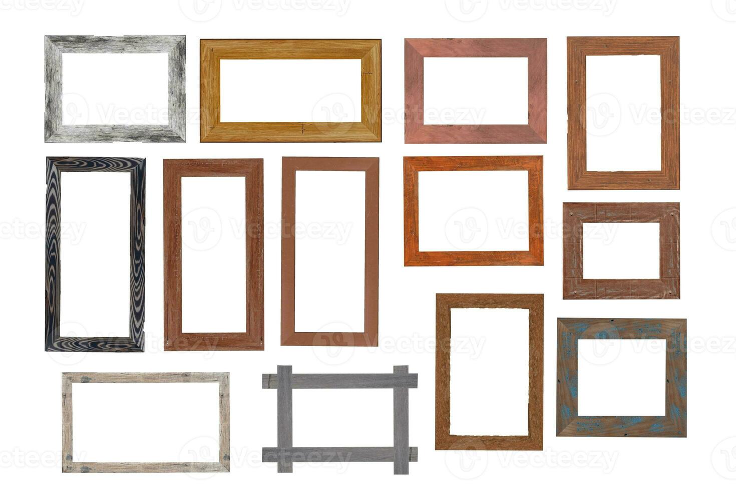 Set of Vintage wood picture frame isolated on white background. with clipping path. photo