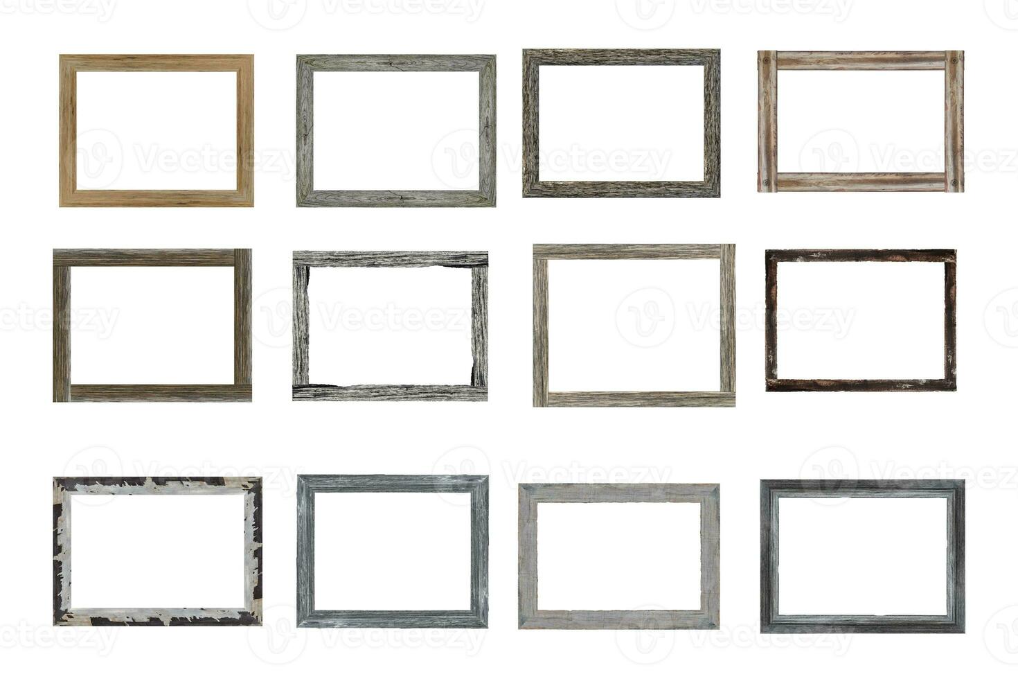 Set of Vintage wood picture frame isolated on white background. with clipping path. photo