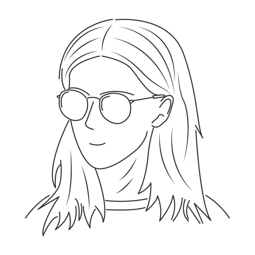 Female character with glasses in line art style vector