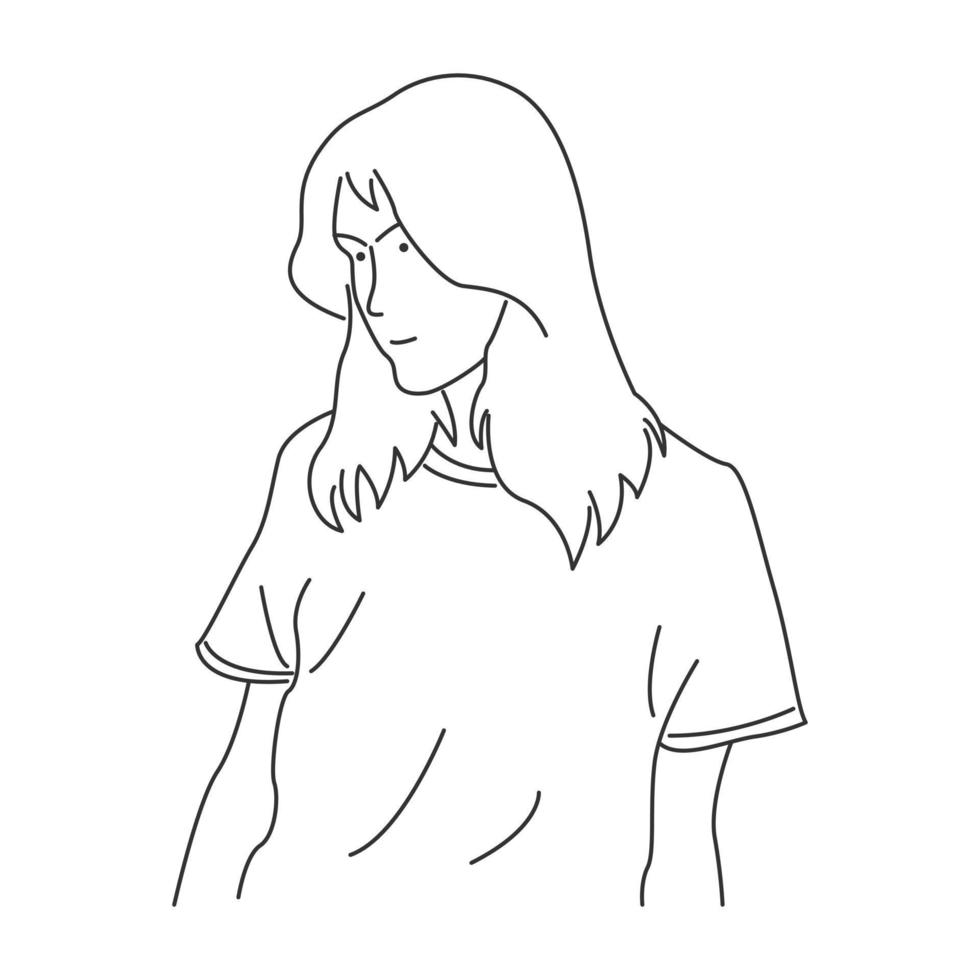 personaje de dibujos animados femenino en arte lineal vector