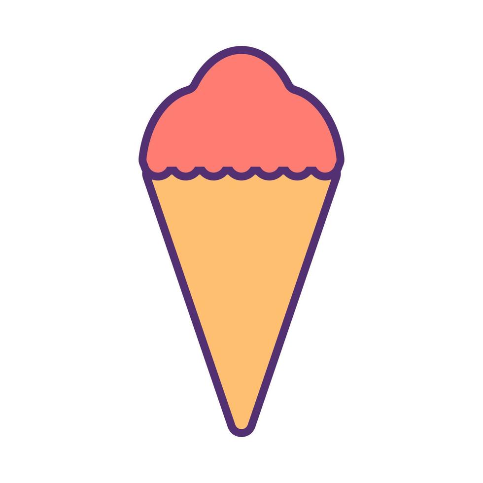 Illustration of ice cream cone in flat cartoon style vector