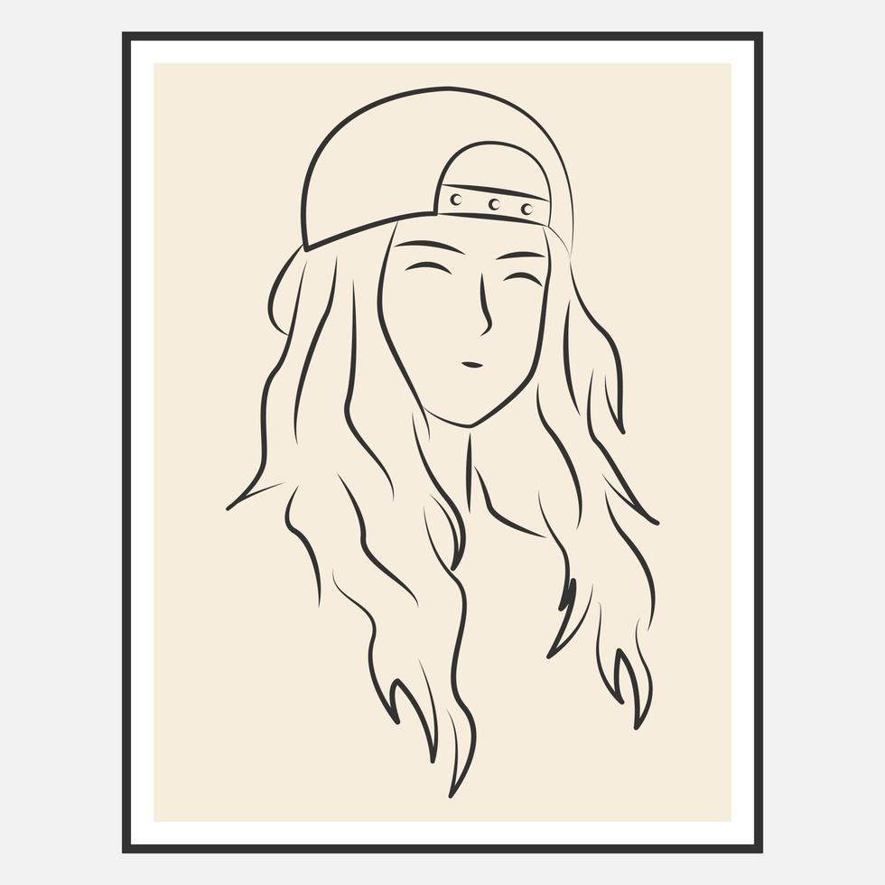 Beautiful woman face in line art style for wall decoration vector