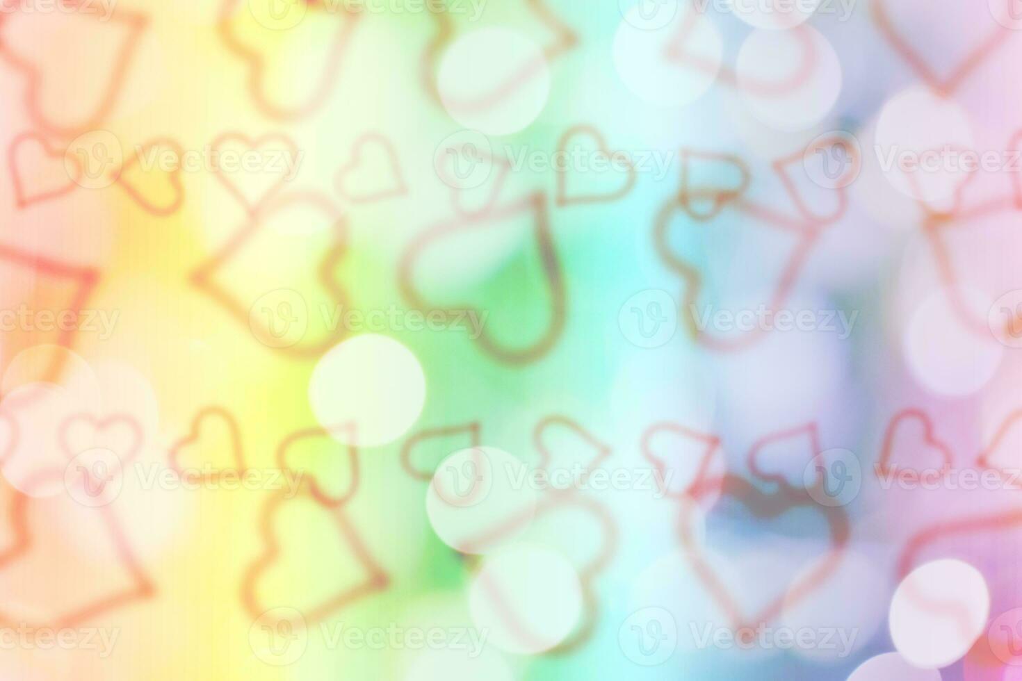 Broken valentines background with blur Hearts. Greeting Card. photo