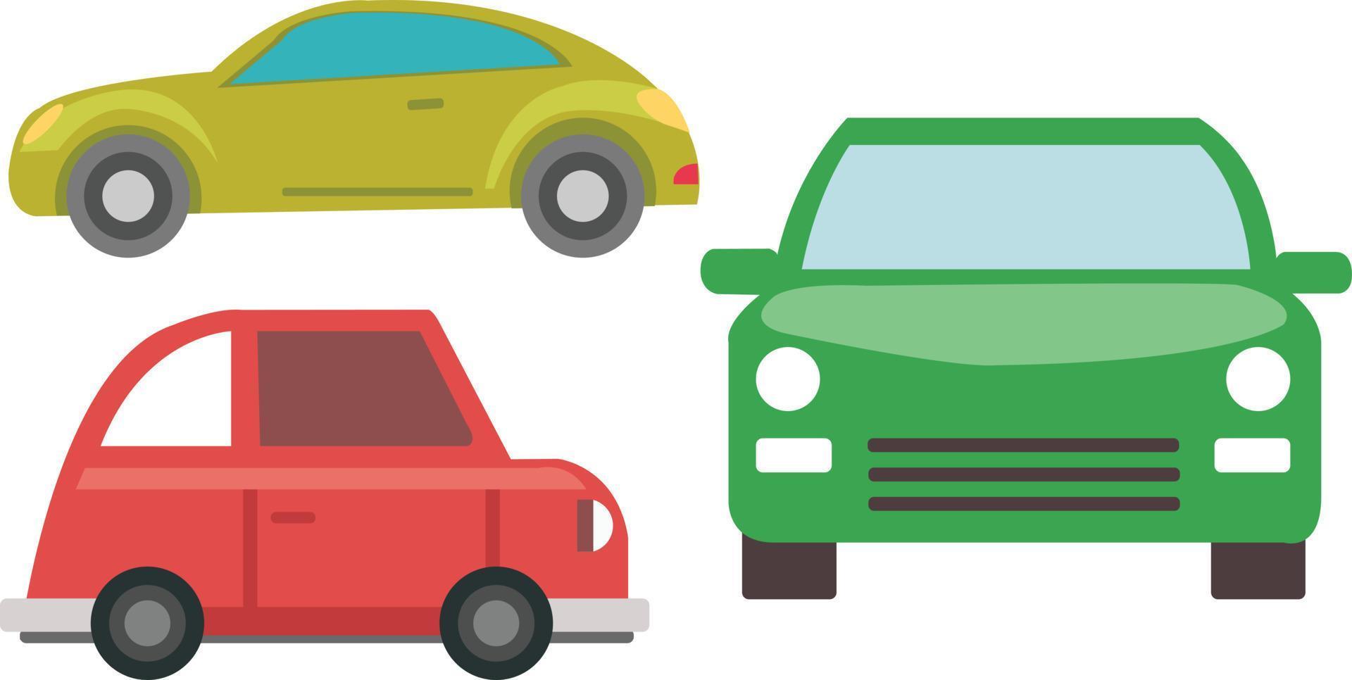conjunto de tres coches con diferentes ángulos de visión y color del coche. vector