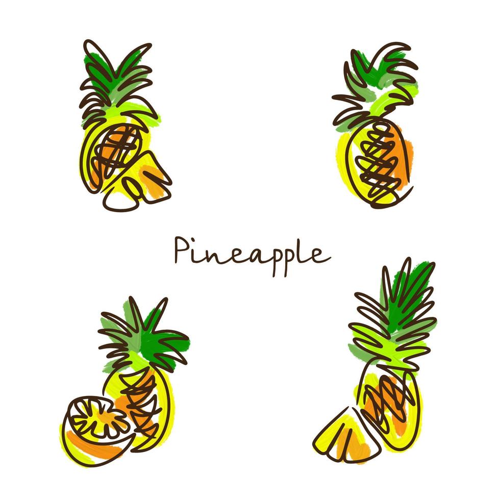 Set of multi-colored pineapples vector