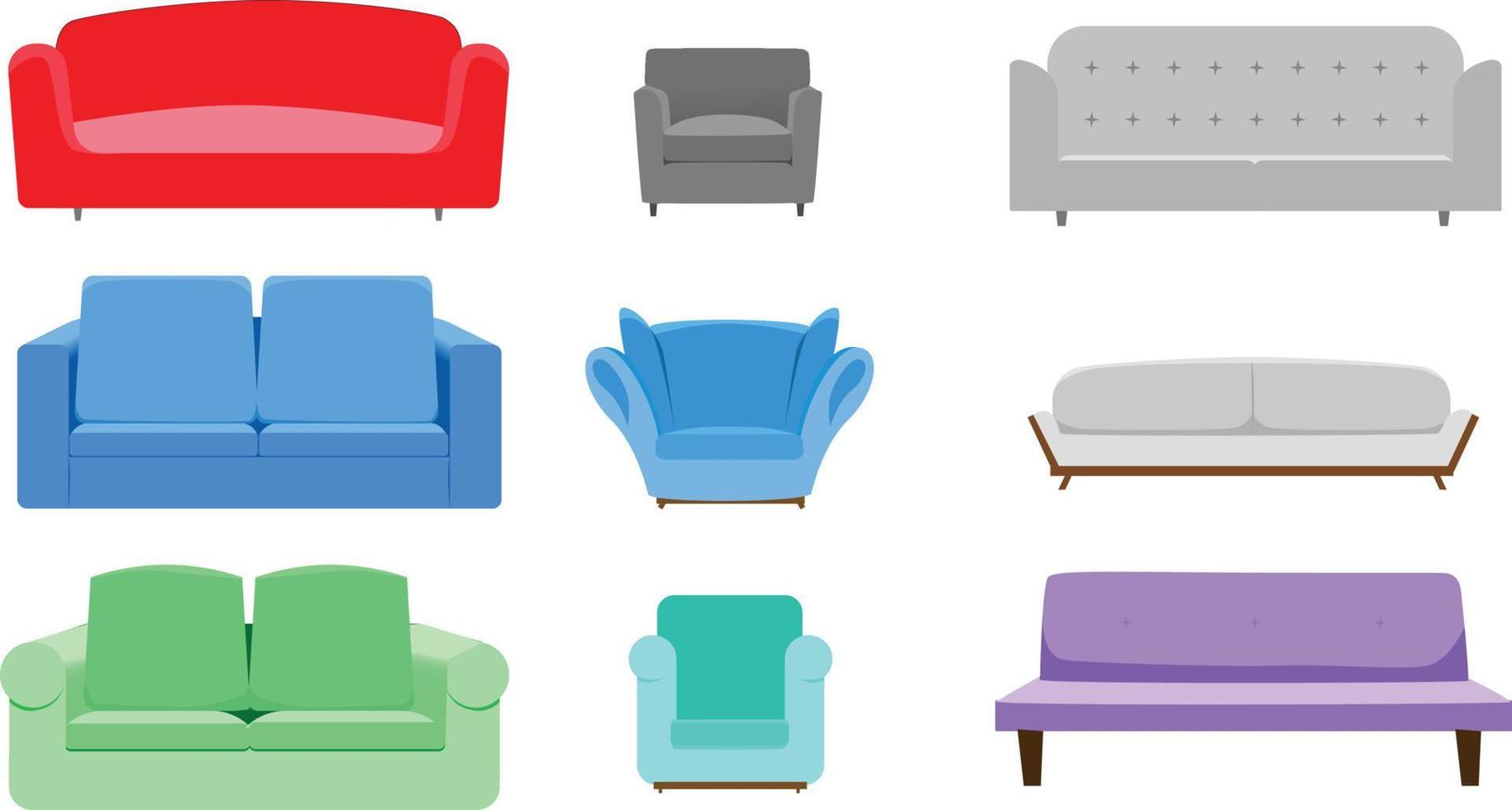 set of furniture sofa interior design vector