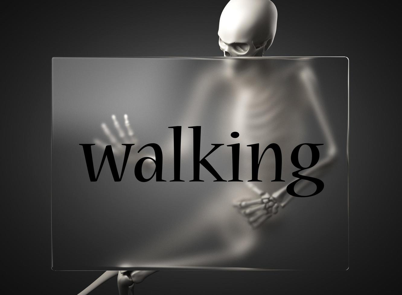 walking word on glass and skeleton photo