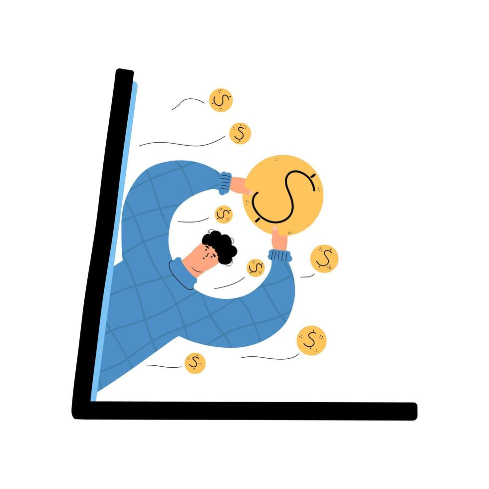The concept of making money on the Internet, passive income. Cashback online. Vector illustration in a flat style.