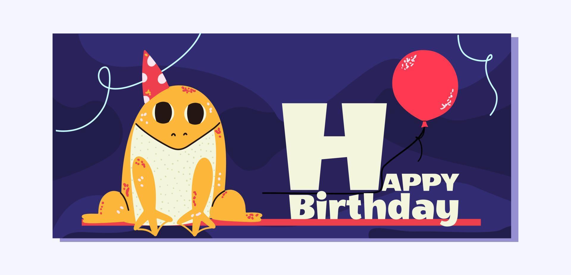 Birthday design template in flat style with frog. Vector illustration