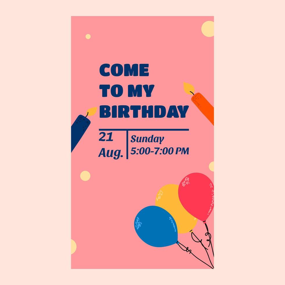 Flat design birthday invitation with balloons. Vector illustration in flat style
