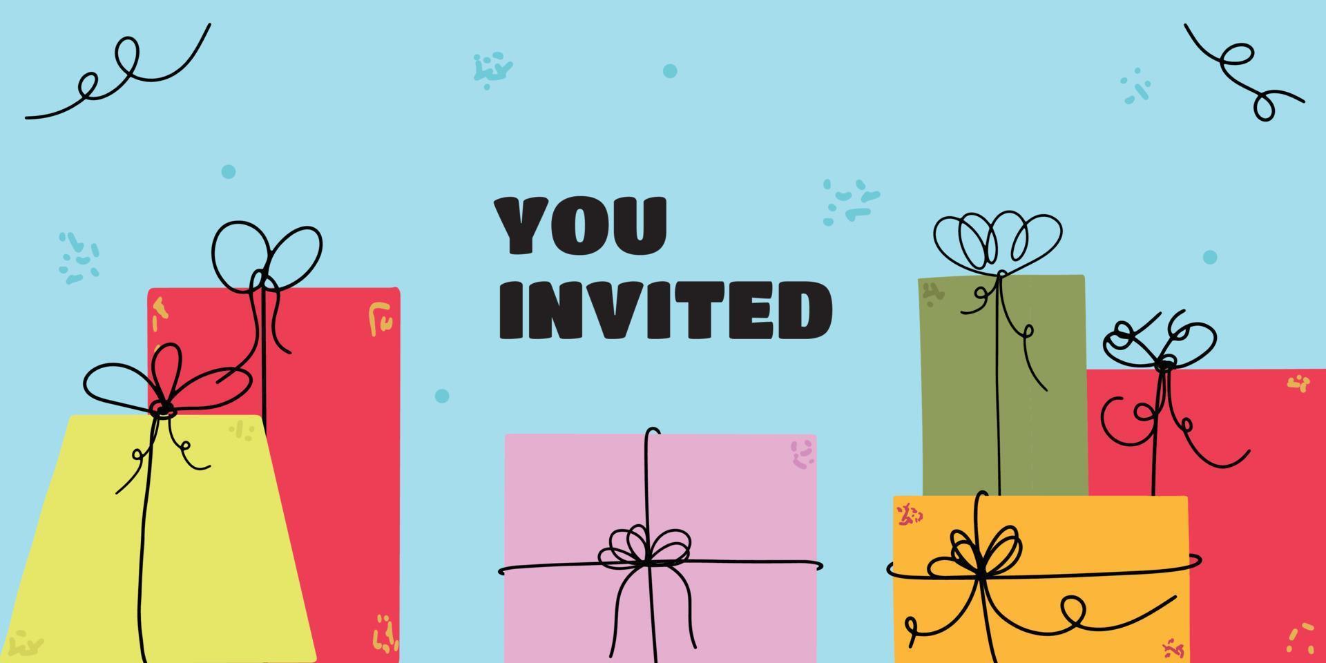 Flat design birthday banner with gift boxes. Vector illustration