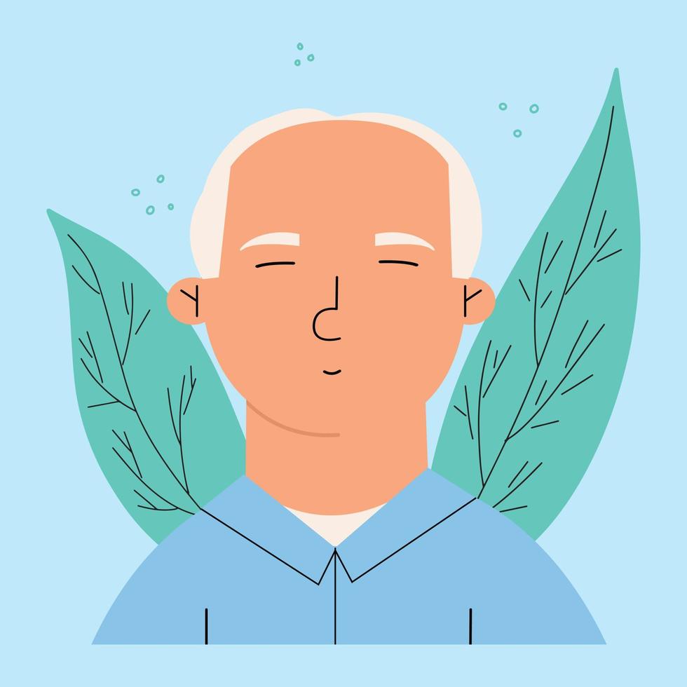 el concepto de la salud mental de un hombre mayor. ilustración plana vectorial vector