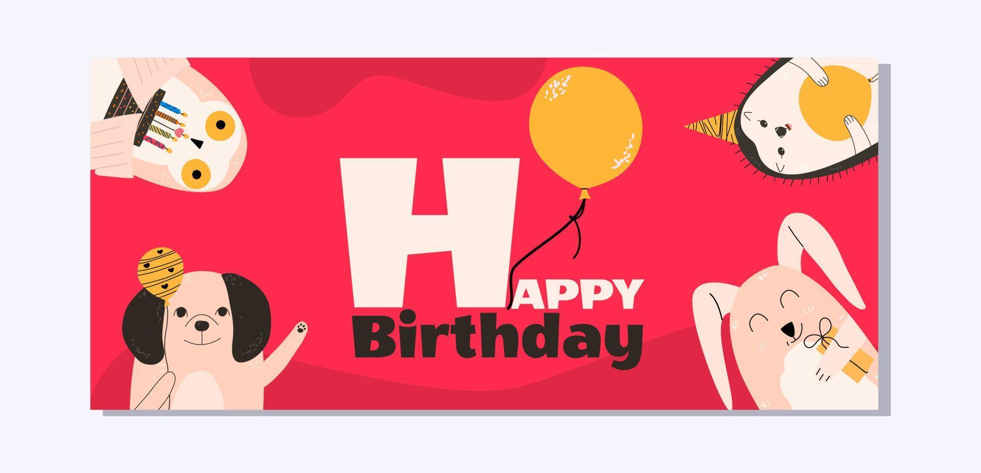 Flat design template with birthday animals. Vector illustration