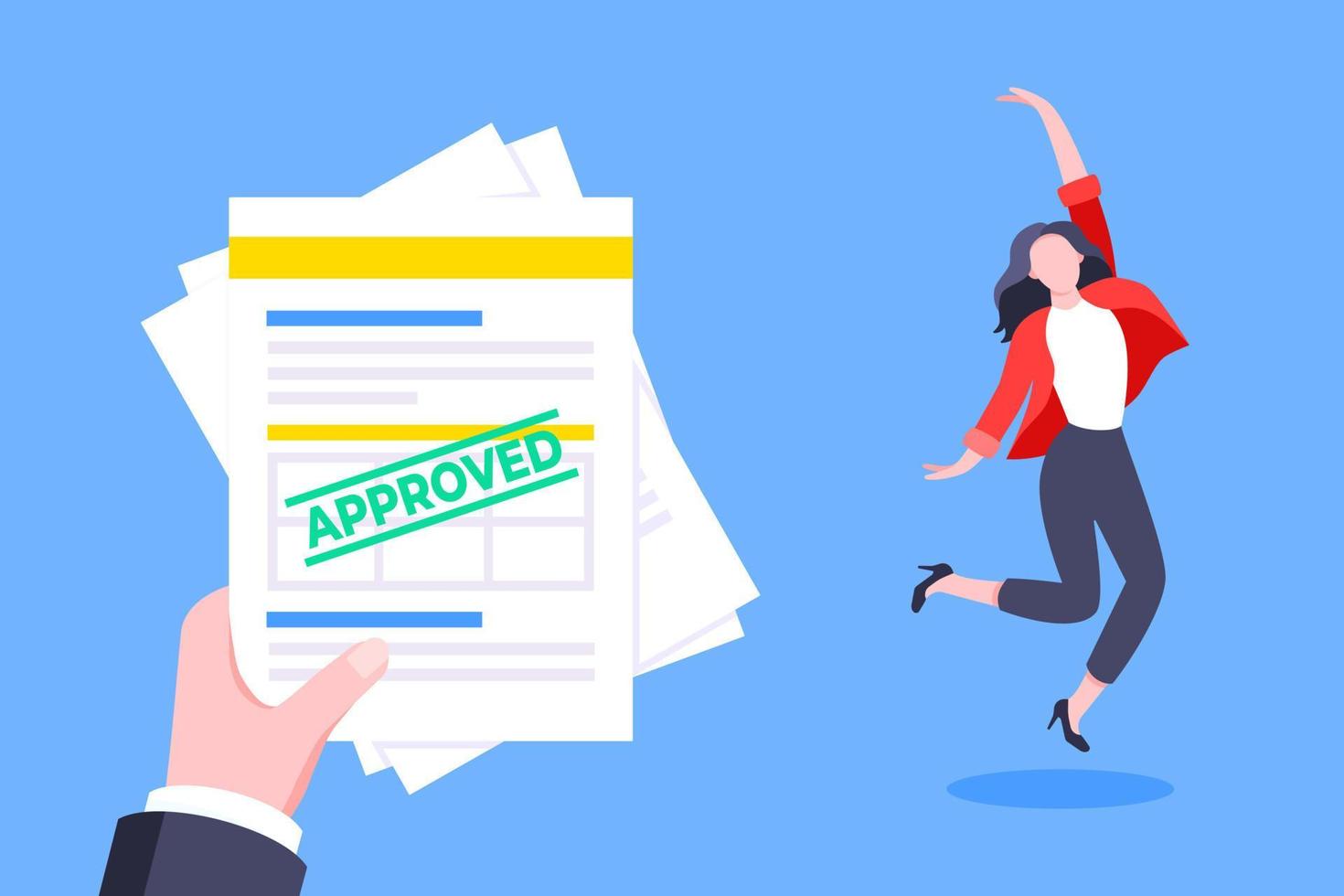 Job or university acceptance approve letter with paper sheets document. vector