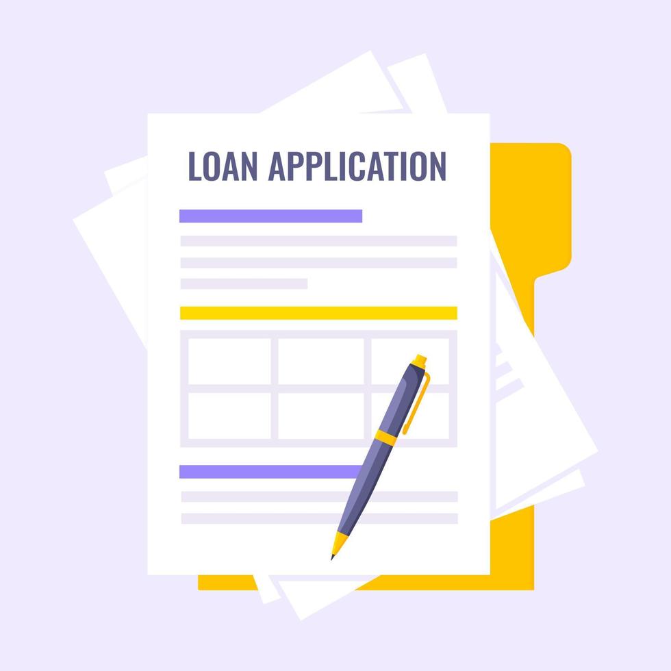 Submit loan application document form flat style design icon sign vector illustration isolated on white background. Complete application or survey document business concept with text.
