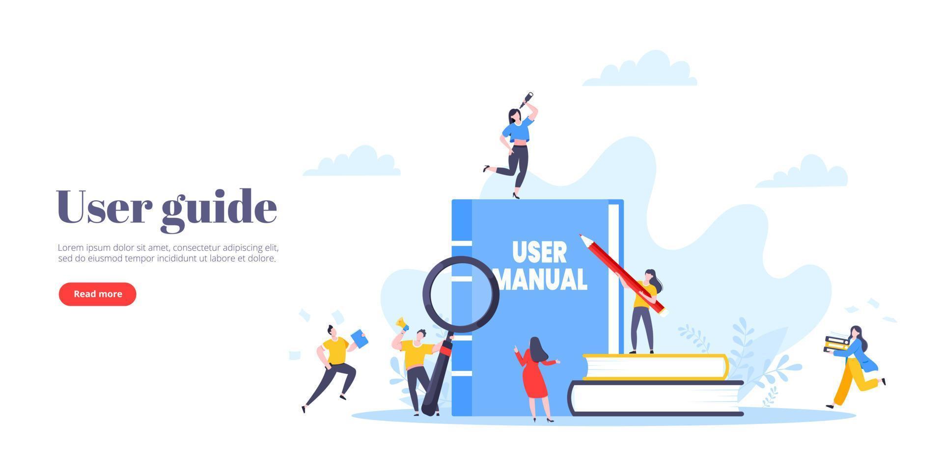 User manual guide book flat style design vector illustration.