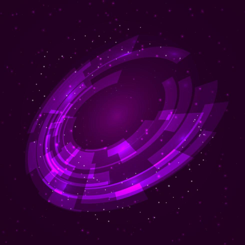 Purple technology abstract circle background. UFO cosmic vector illustration. Easy to edit design template for your projects.