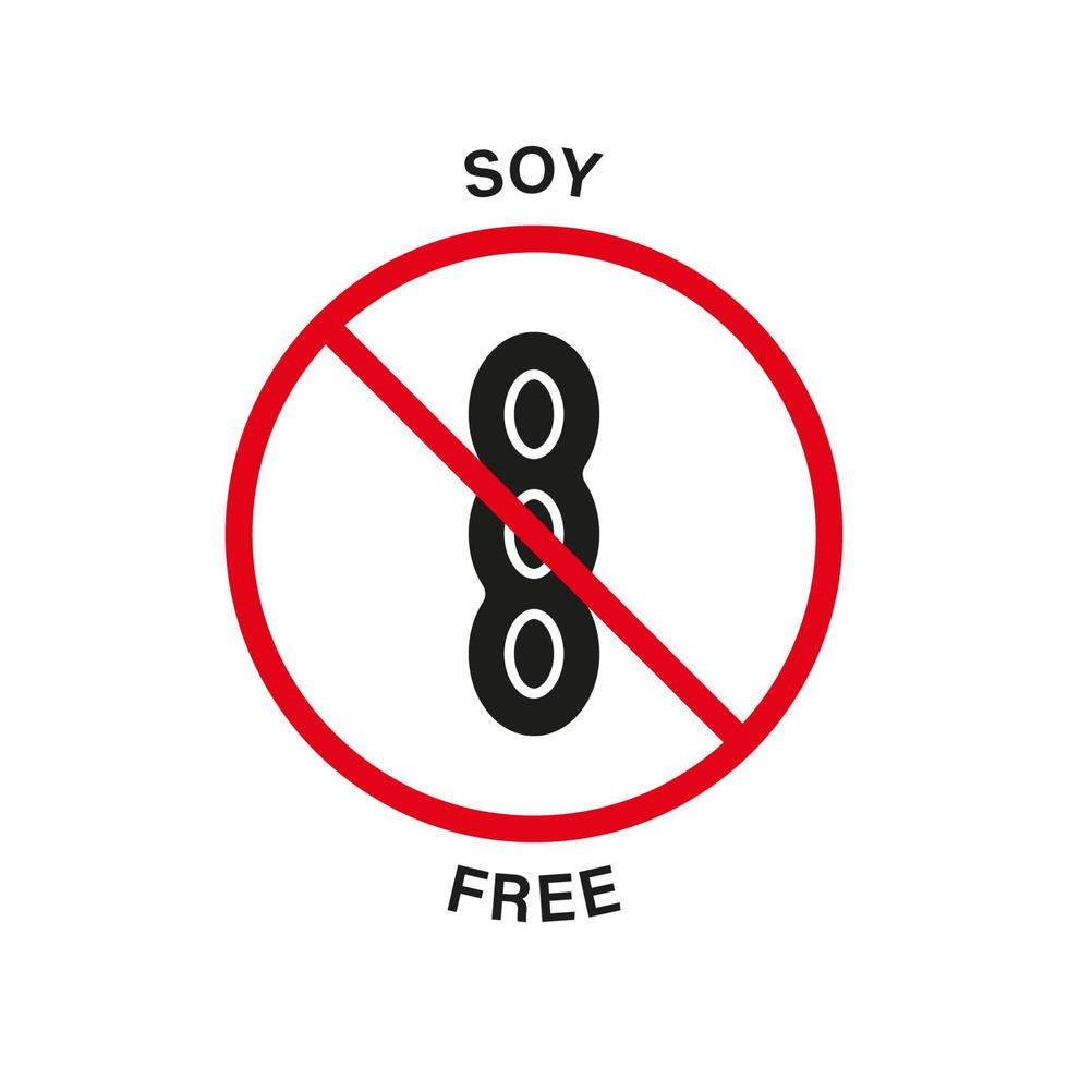 icono negro de silueta libre de soya edamame. señal de stop roja de soja. símbolo prohibido de soja. Logotipo de prohibición de alimentos para alergias a la soja y leguminosas. emblema de nutrición saludable orgánica. ilustración vectorial aislada. vector