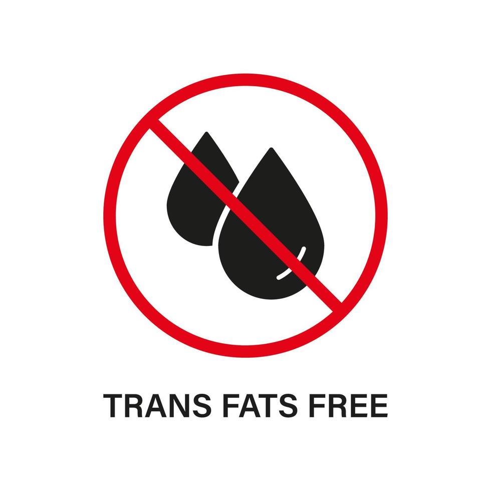 Trans Fat Red Stop Sign. Free Trans Fat Silhouette Black Icon. Ban Transfat in Product Food. No Cholesterol Logo. 0 Transfat Label. Transfat Oil Forbidden Symbol. Isolated Vector Illustration.