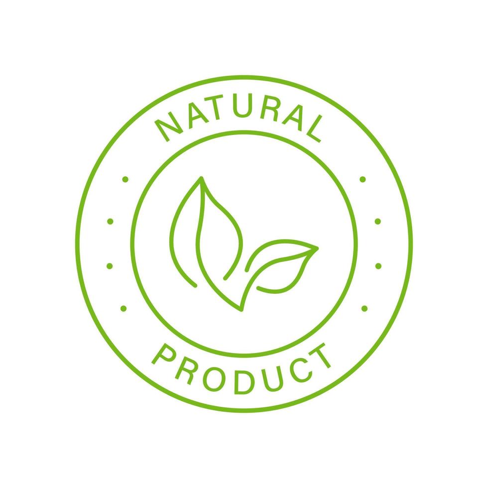 sello de línea verde de producto orgánico natural. pegatina de contorno de ingredientes naturales frescos de calidad. etiqueta ecológica de alimentos saludables. símbolo puro. logotipo certificado por la naturaleza. ilustración vectorial vector